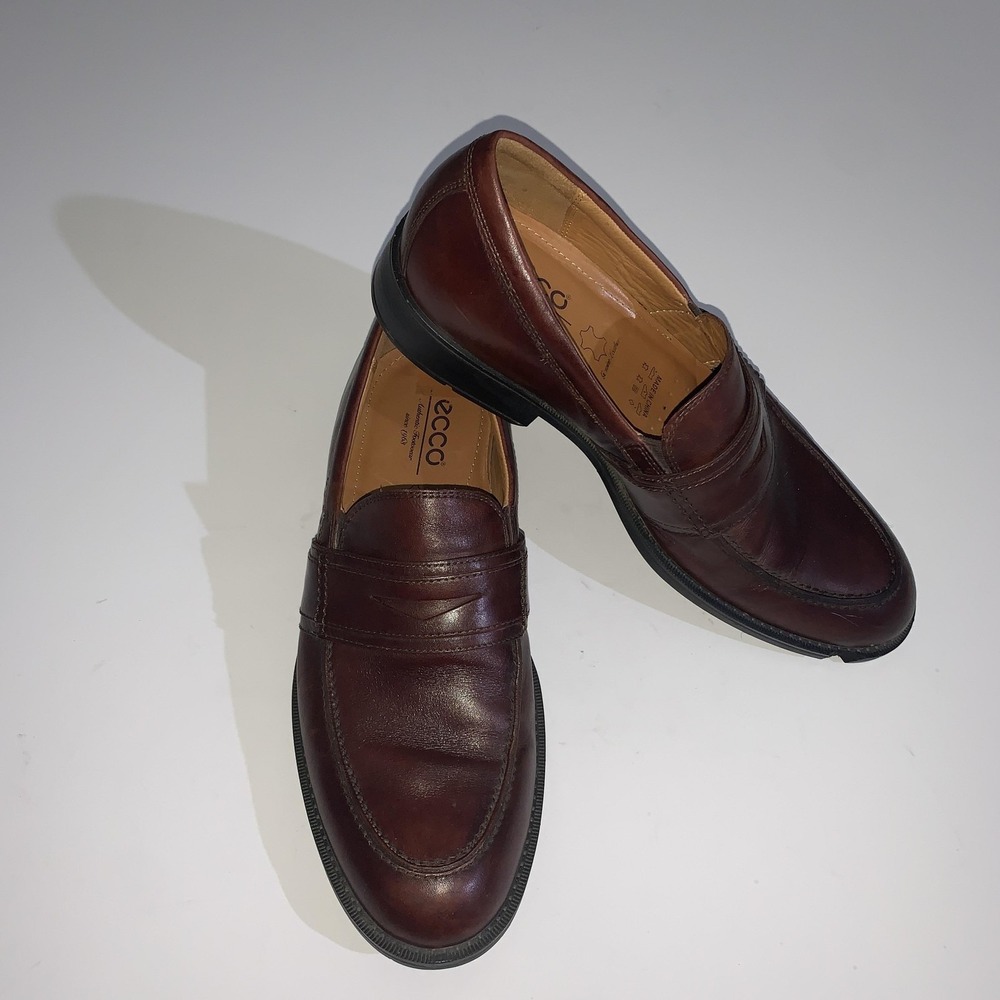 ECCO Penny Loafers Shoes Mens Size 9-9.5 EU 43 Brown Leather Slip On Dress 43663